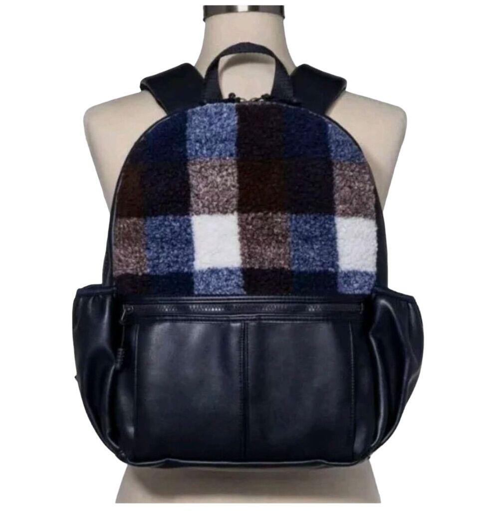 Mossimo Supply Co Navy Buffalo-Check Plaid Faux Sherpa Backpack NWT